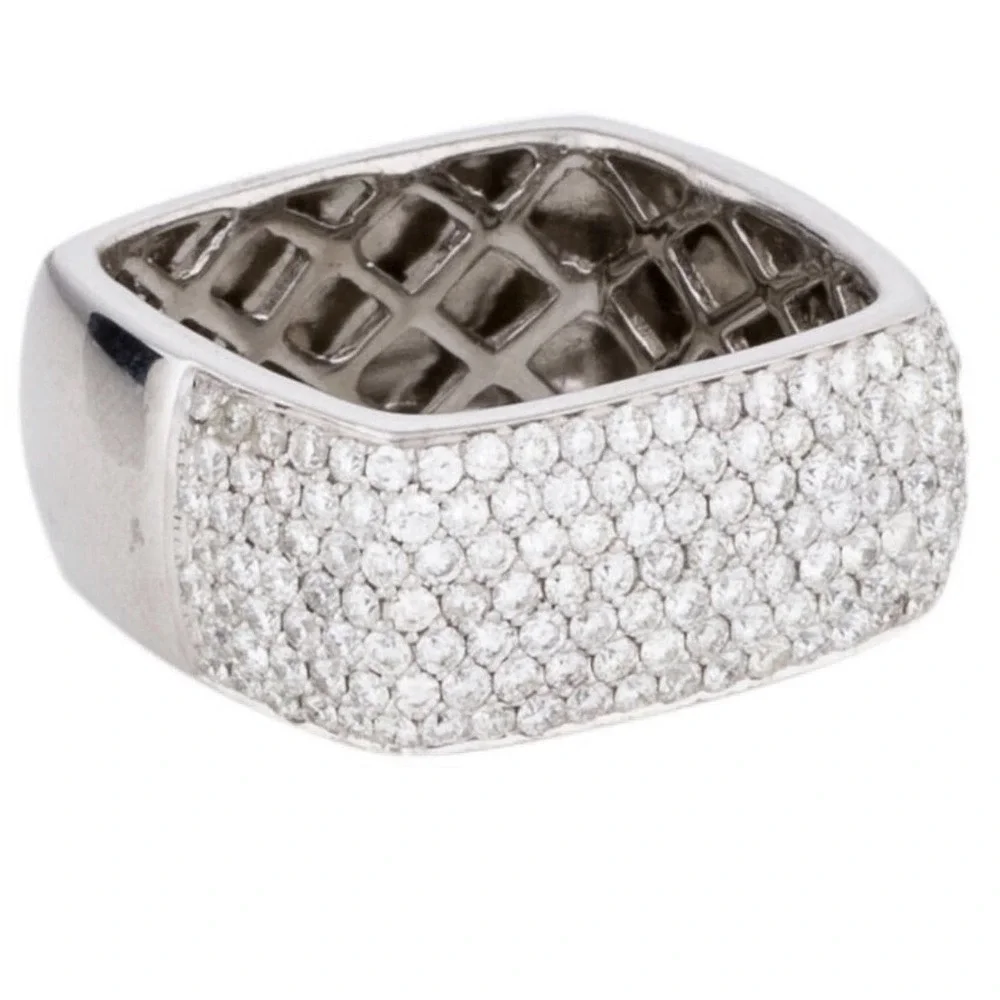 18K White‎ Gold 1.32ctw 165 Round Pavé Diamond Band 6.75 Rhodium-Plated Finish